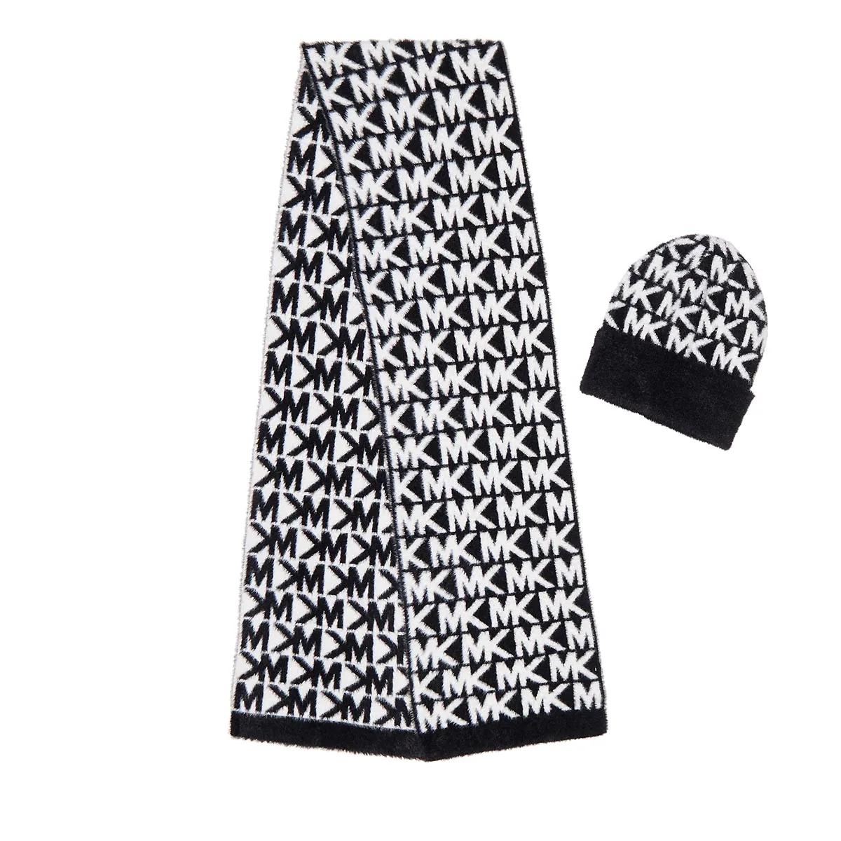 Michael Kors Feather Mk Cuff Hat Scarf Box Set Black Wool Scarf