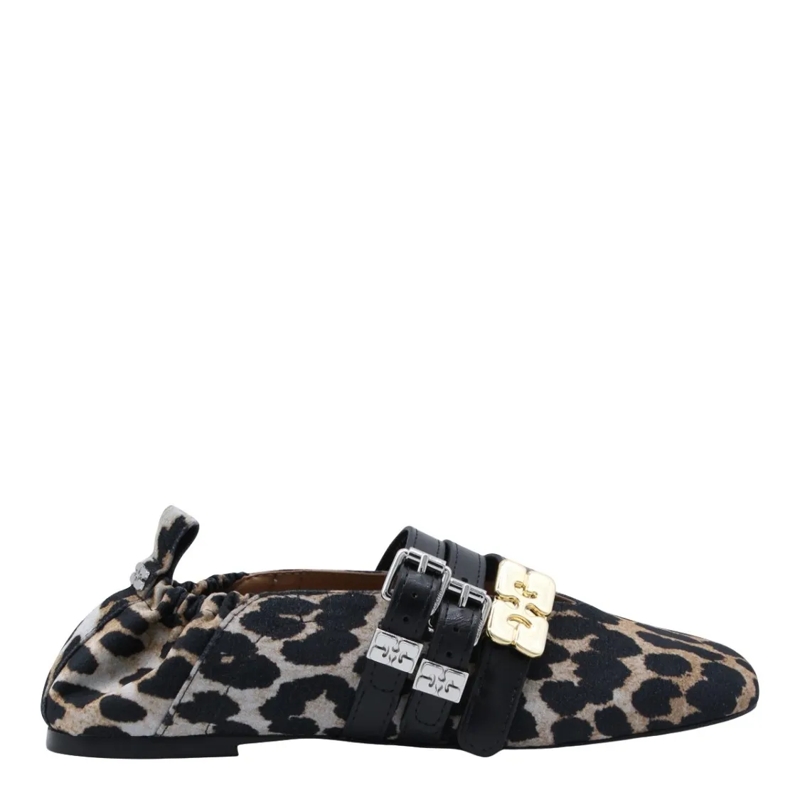 GANNI Ballerines Pointed Toe Leopard Print Flats Black