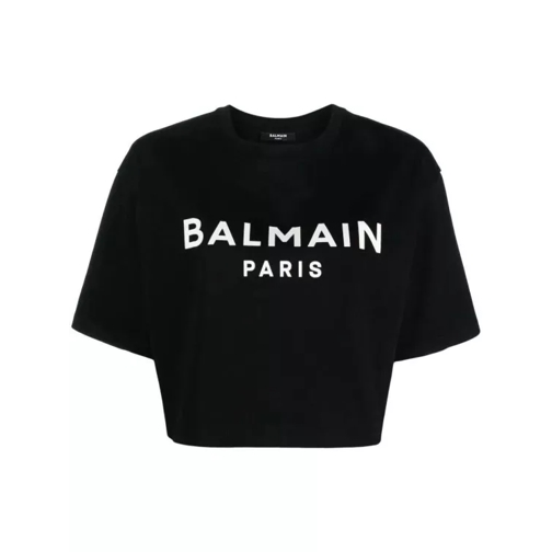 Balmain Noir Logo-Print Cropped T-Shirt Black 