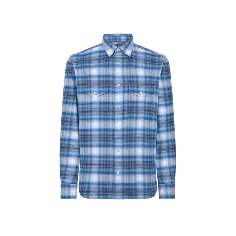 Tom Ford Hemd Slim-Fit Blue Checked Shirt With Chest Pockets Blue