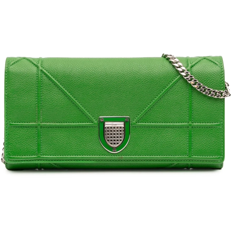 Christian Dior Schultertasche Grained Calfskin Diorama Croisiere Wallet on Chain grün