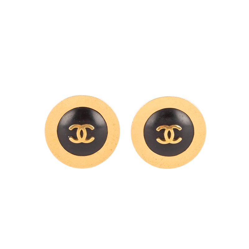 Chanel Ear Clips CC Round Clip On Earrings gold