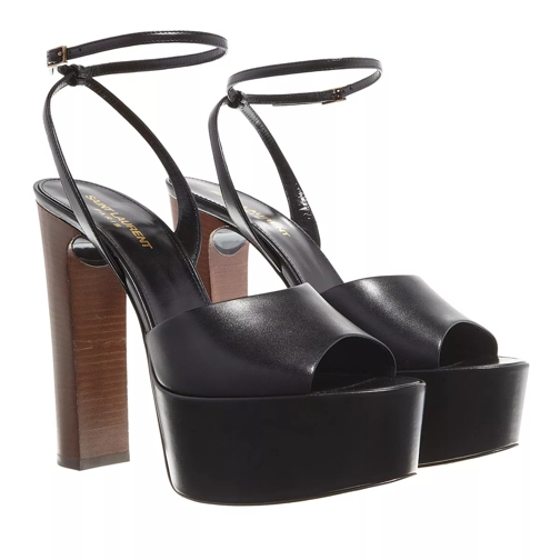 Saint Laurent Jodie Smooth Leather Platform Sandals Black High Heel
