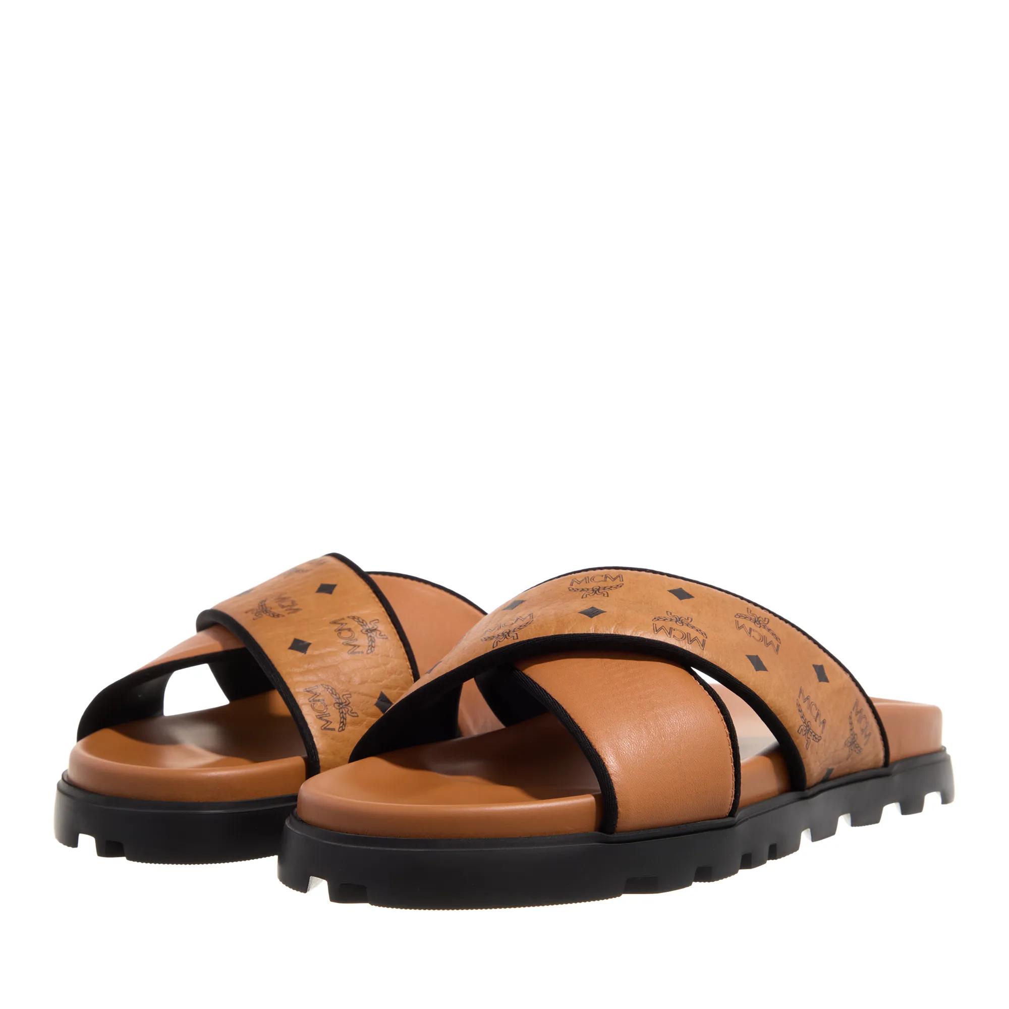 MCM Slipper & Pantoletten - U Mcm l Vst Leather Mix Flat Sandals - Gr. 36 (EU) - in Cognacbraun - für Damen