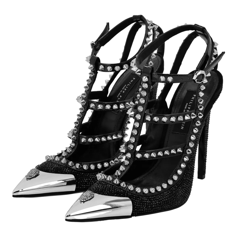Philipp Plein Riemchensandalen Sandaletten Skull Mit Schmucksteinen schwarz