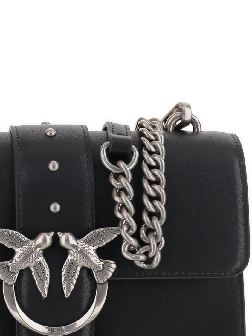 Pinko Hobo bags Structured Black Shoulder Bag With Silver Chain St in zwart