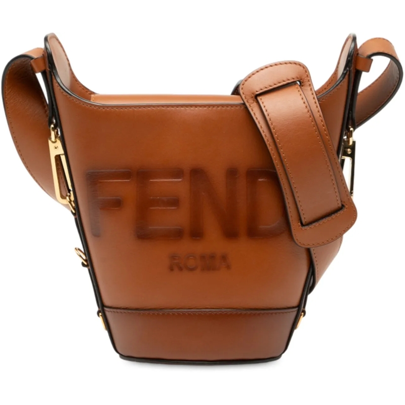 Fendi Schultertasche Leather Debossed Logo Bucket Bag braun