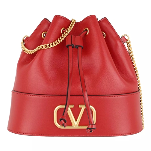 Valentino Garavani V Logo Bucket Bag Leather Red Valentino Sac reporter