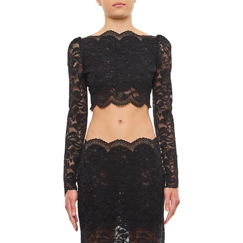Paco Rabanne Haut à manches longues Lace Long Sleeve Top Black