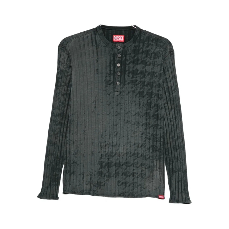 Diesel Langärmeliges Oberteil Ribbed Knit Long Sleeve Top Grey