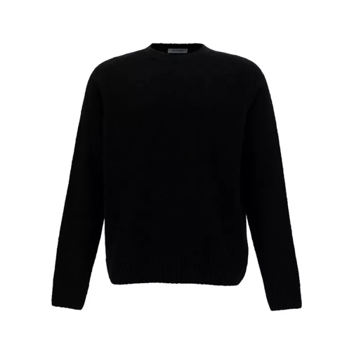 Gaudenzi Black Crewneck Sweater With Ribbed Trims In Alpaca Black 