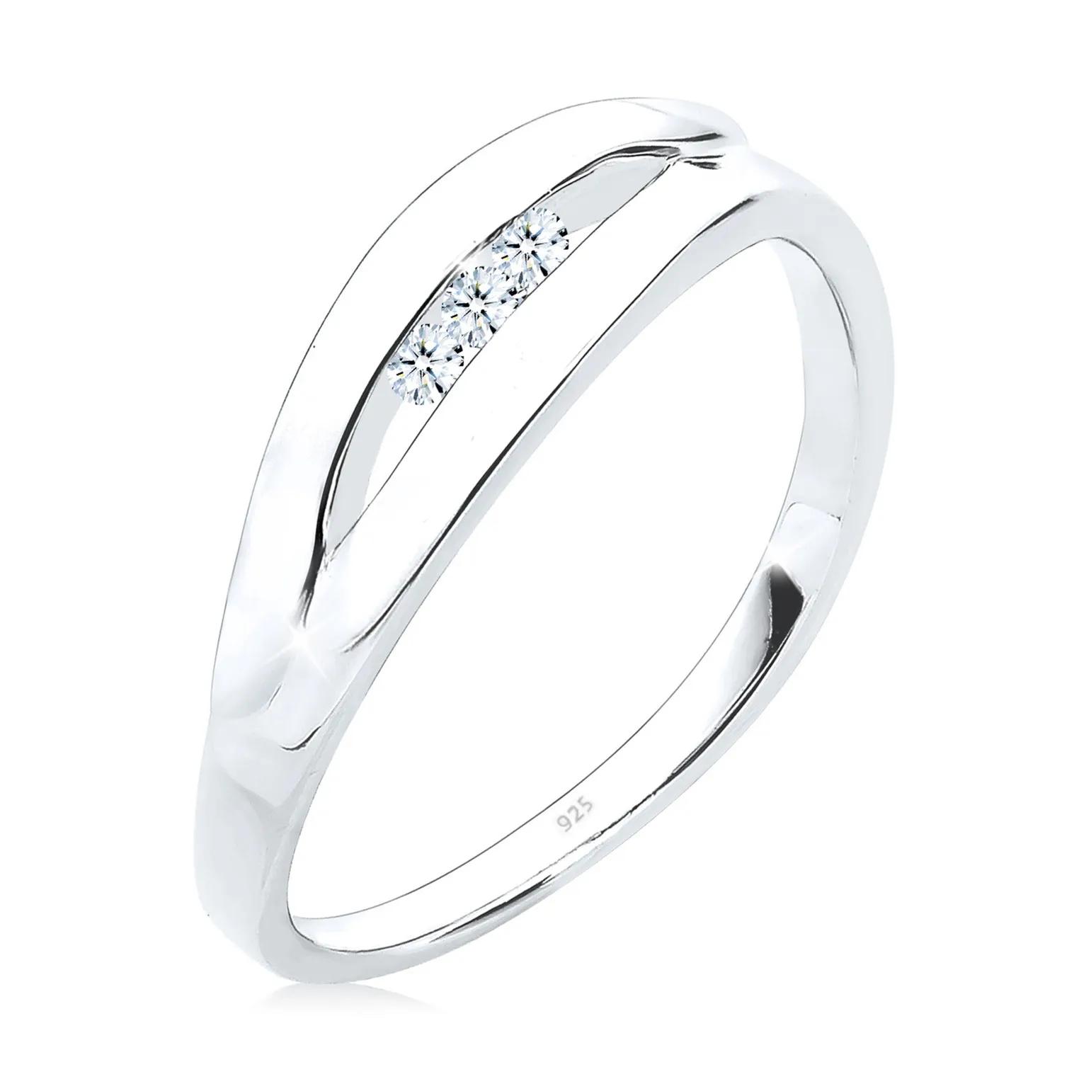 Elli Ringe - Ring Klassisch Trio Diamant (0.09 ct.) 925 Silber - Gr. 58 MM - in Weiß - für Damen