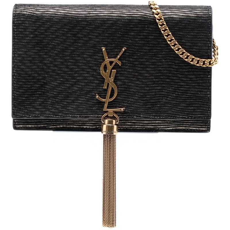 Saint Laurent Schultertasche Suede Monogram Kate Tassel Wallet on Chain schwarz