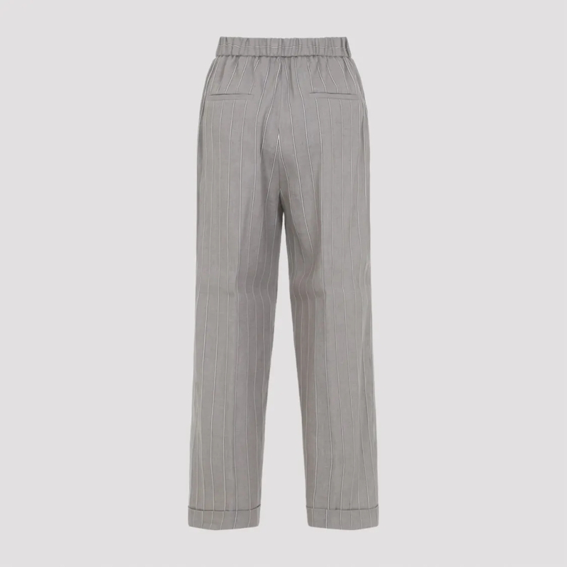 Peserico  Brown Linen-Cotton Blend Trousers With Relaxed Fit Grey