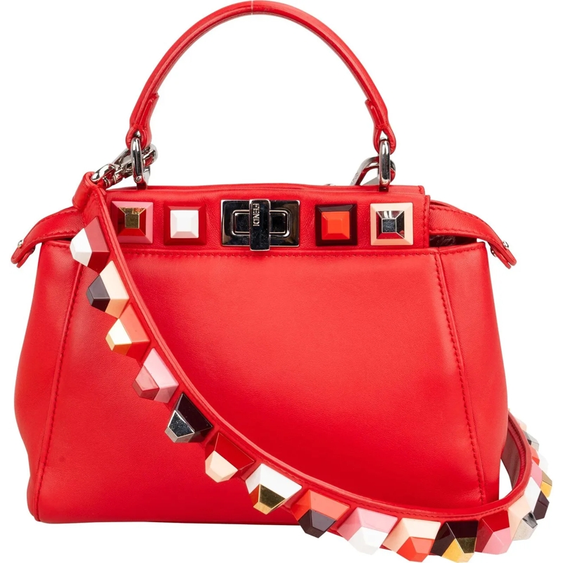 Fendi Tote Fendi Red Leather Spikes Mini Peekaboo Handbag rot