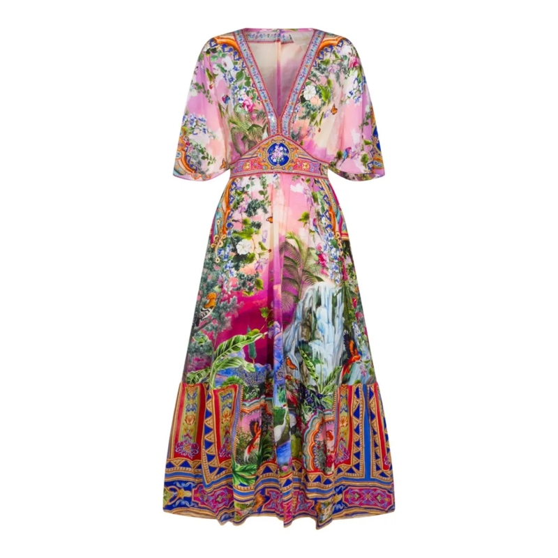 Camilla Robe midi Flowing Silhouette Dress With Elegant Draping Multicolor