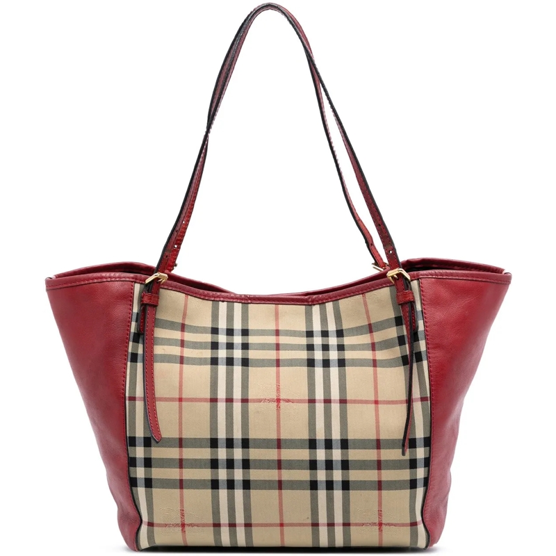 Burberry Shopper Small Haymarket Check Canvas and Leather Canterbur braun