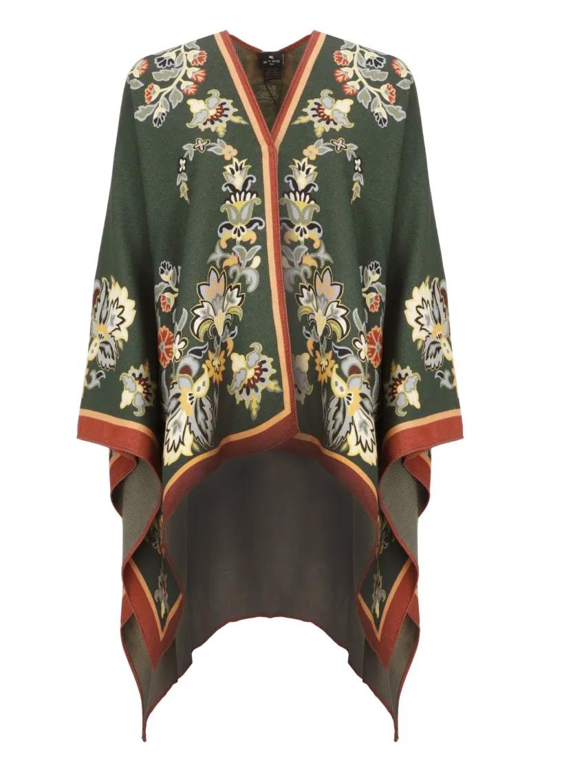 Etro - Green Poncho With Print - Größe ONE SIZE - grün