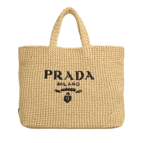 Prada Open Double Handle With Contrasting Logo Inlay Natural Tote