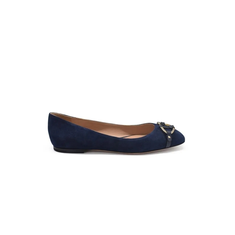Valentino Garavani Balletschoenen Navy Blue Suede Ballerina Black