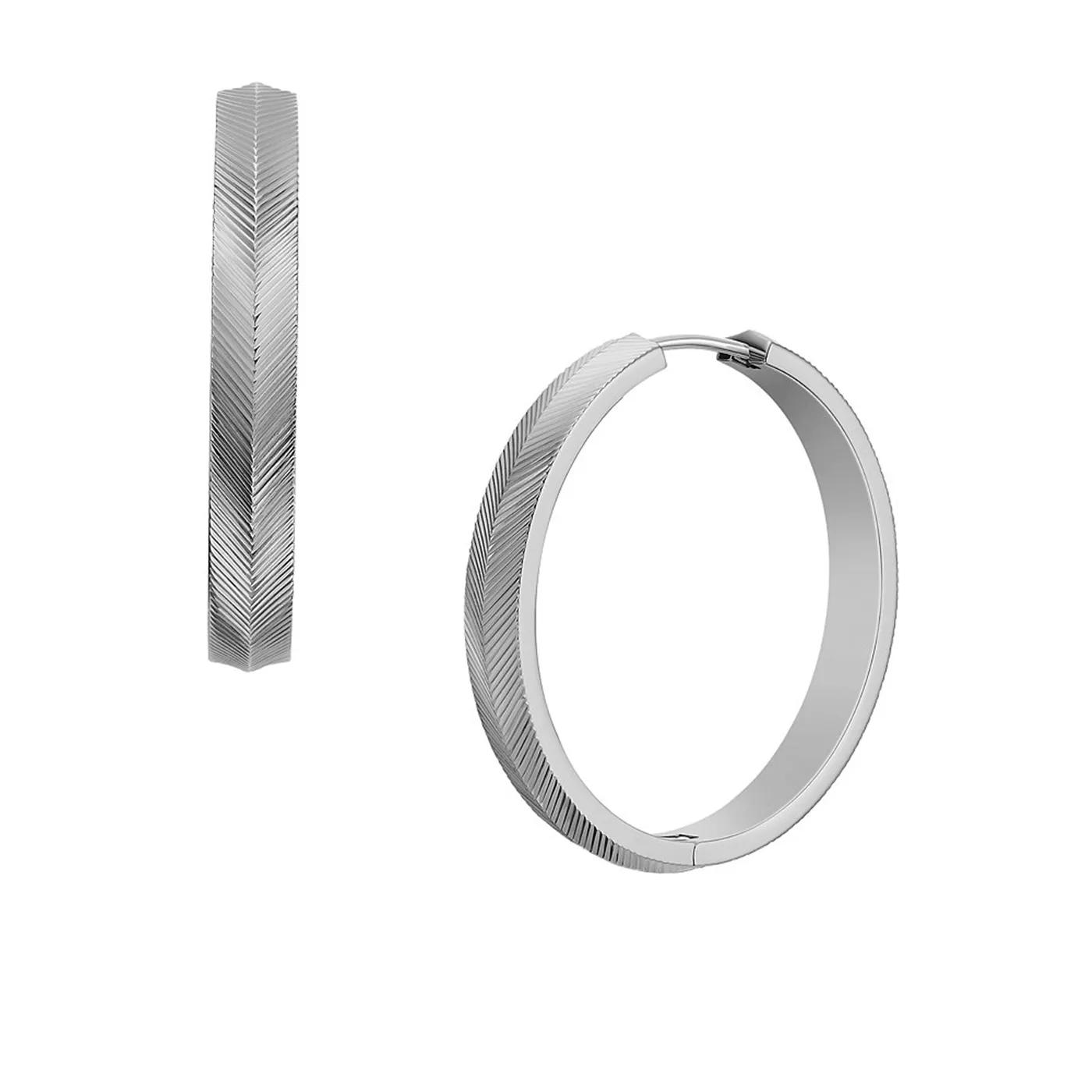 Thumbnail - Fossil Ohrringe - Harlow Linear Texture Stainless Steel Hoop Earring - Gr. unisize - in Silber - für Damen
