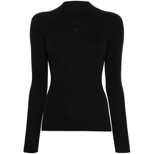 Courrèges Rollkragenpullover Black Wool And Cotton Blend Solar Sweater Black