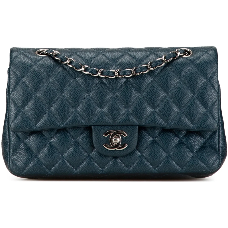 Chanel Schoudertas Medium Classic Caviar Double Flap blau