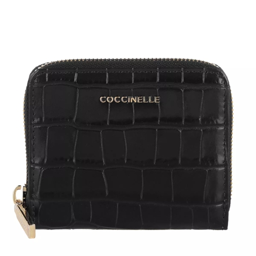 Coccinelle Wallet Soft Croco Leather Noir Portemonnaie mit Zip-Around-Reißverschluss