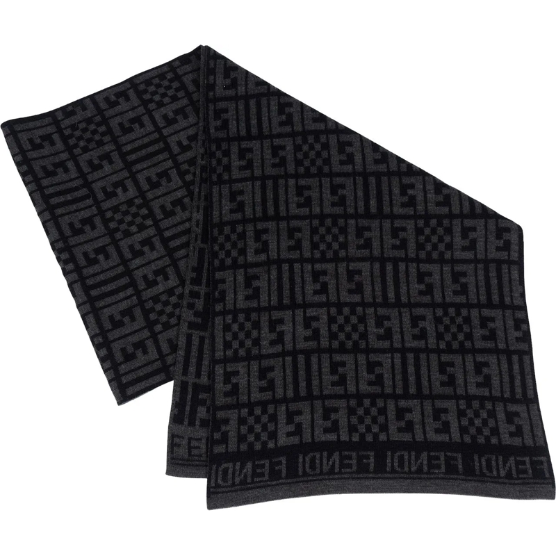 Fendi Écharpe en laine Fendi Wool FF Monogram Schal Scarf schwarz