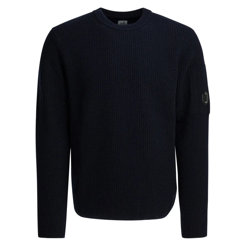 CP Company Trui Textured Knit Wool-Polyamide Sweater With Logo Pat Black