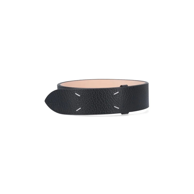 Maison Margiela Gürtel Textured Black Hammered Leather Femme Belt Black