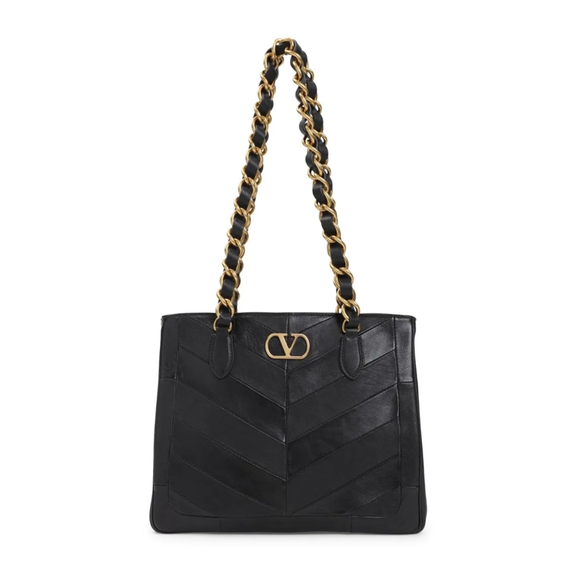 Valentino Garavani Fourre-tout Chevron-Patterned Lambskin Shopper Bag With Dual C Black