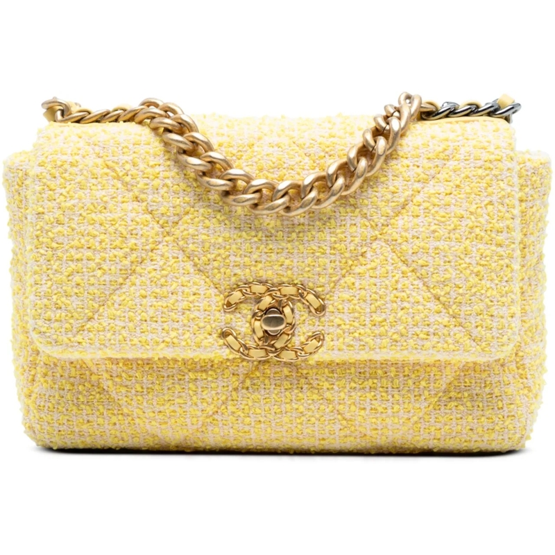 Chanel Schultertasche Medium Tweed 19 Flap gelb