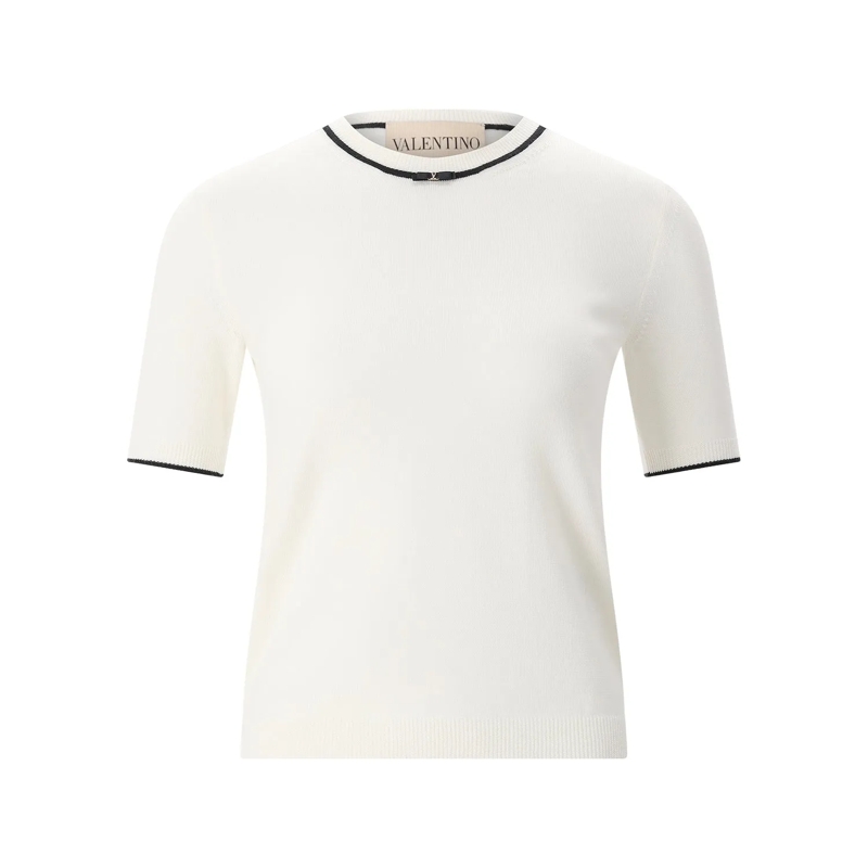 Valentino Garavani Pullover Kurzarm-Pullover aus Schurwolle weiß