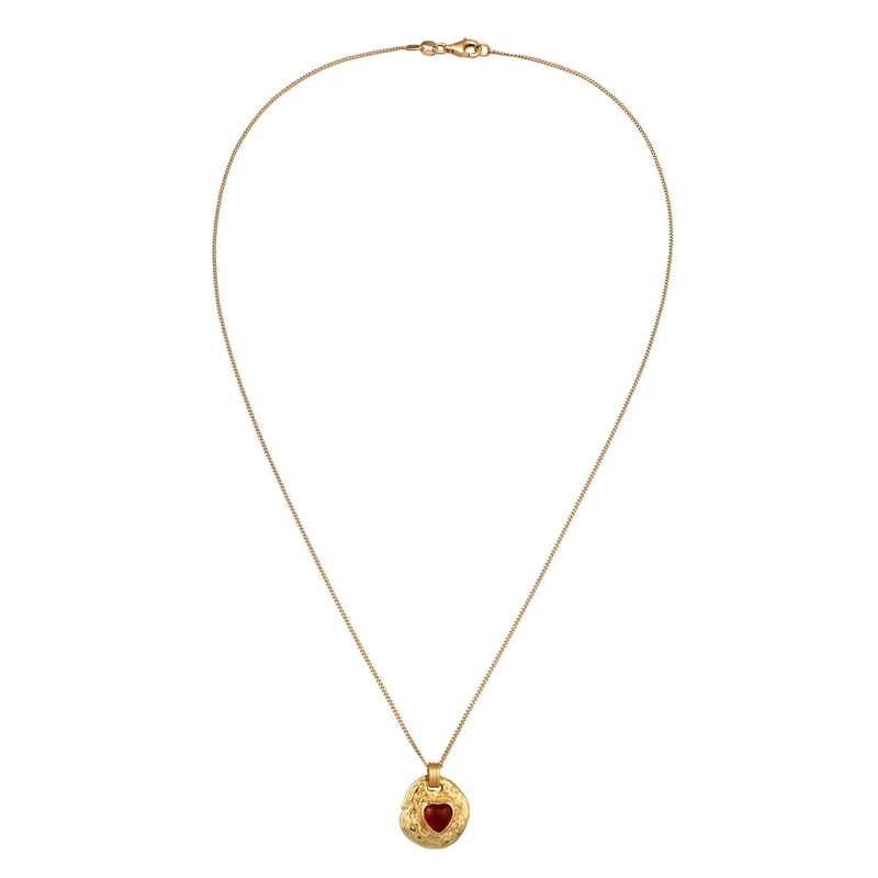 Haze & Glory Mittellange Halskette Halskette Anhänger Herz Onyx Rot 925 Sterling Silb gold(Image 2)
