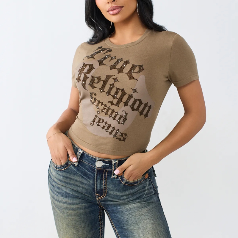 True Religion T-Shirt - T-Shirt- Figurbetont- Print auf Front- Zierst hell-braun(Image 6)