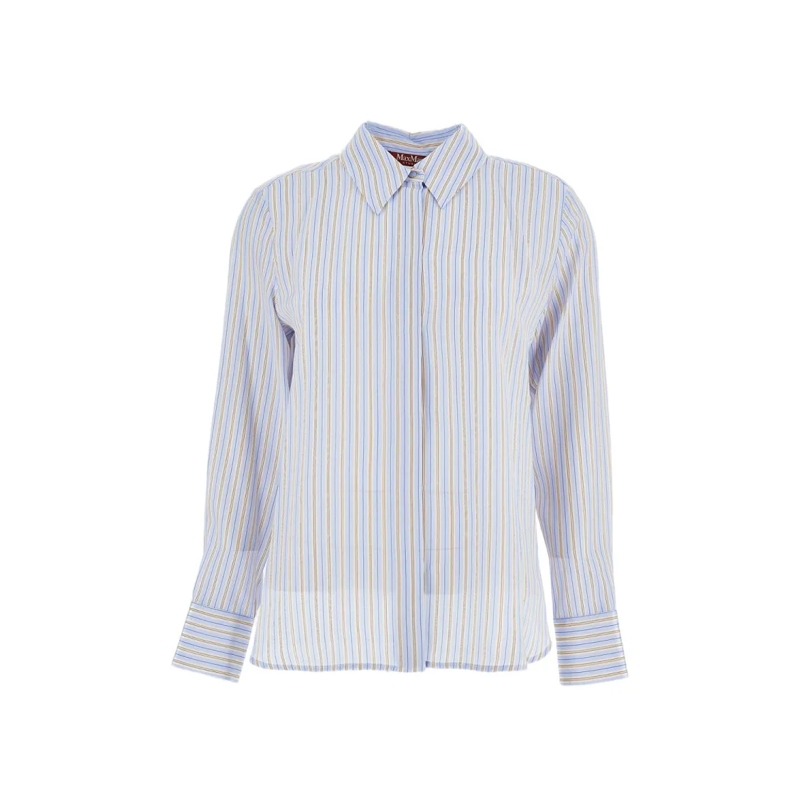 Max Mara Overhemd Light Blue Striped Silk Shirt Blue