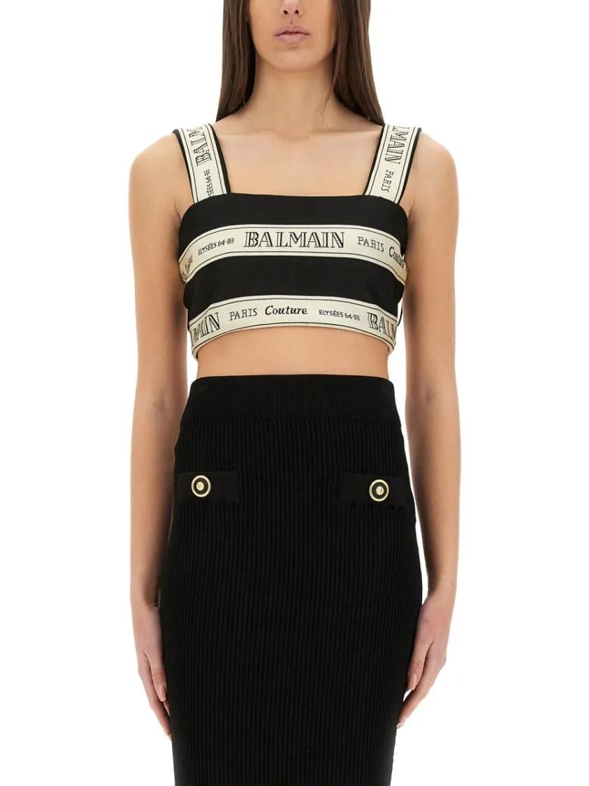 Thumbnail - Balmain - Cropped Top With Wide Straps - Größe 38 - schwarz