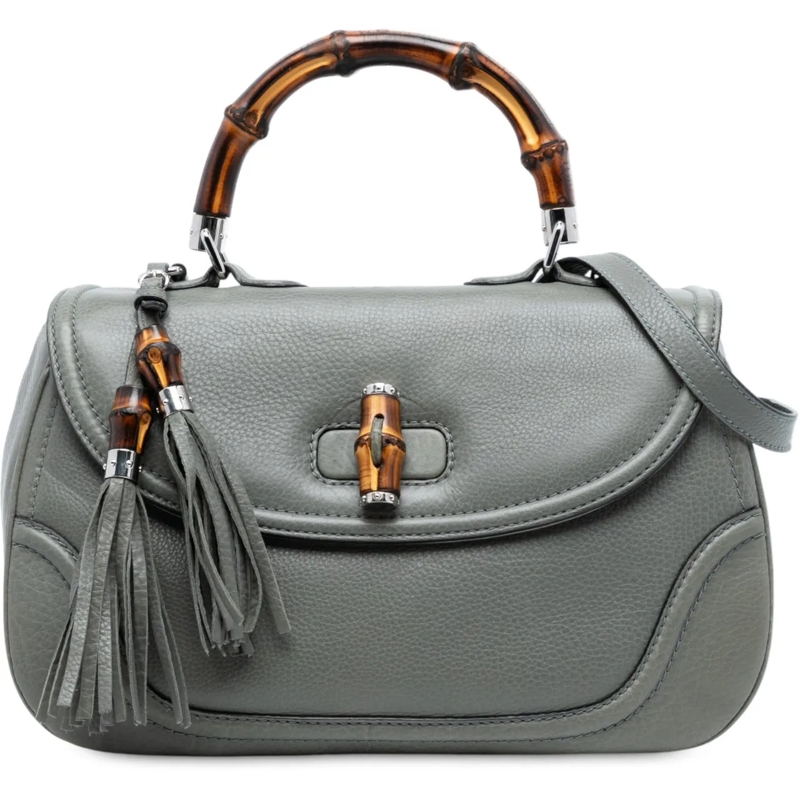 Gucci Sac à bandoulière Large Pebbled Calfskin New Bamboo Top Handle Bag grau