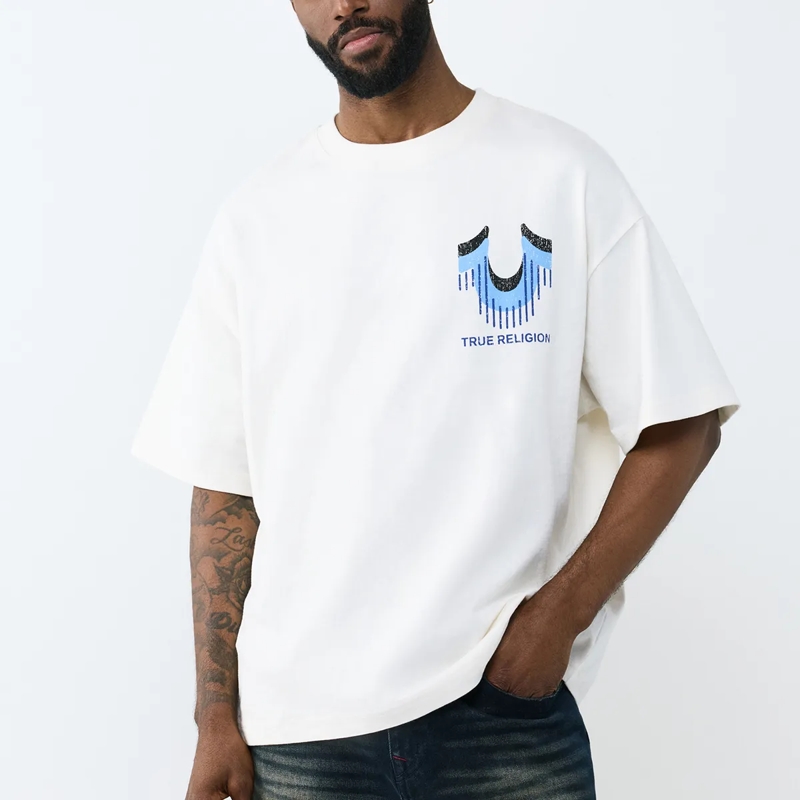 True Religion T-Shirt - Lockerer Schnitt- Überschnittende Schultern- L winterweiß(Image 6)
