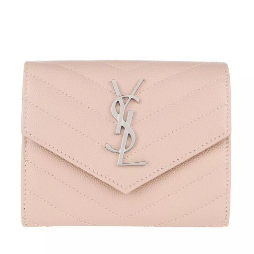 Saint Laurent Monogram Compact Tri Fold Leather Marble Pink Vikbar plånbok