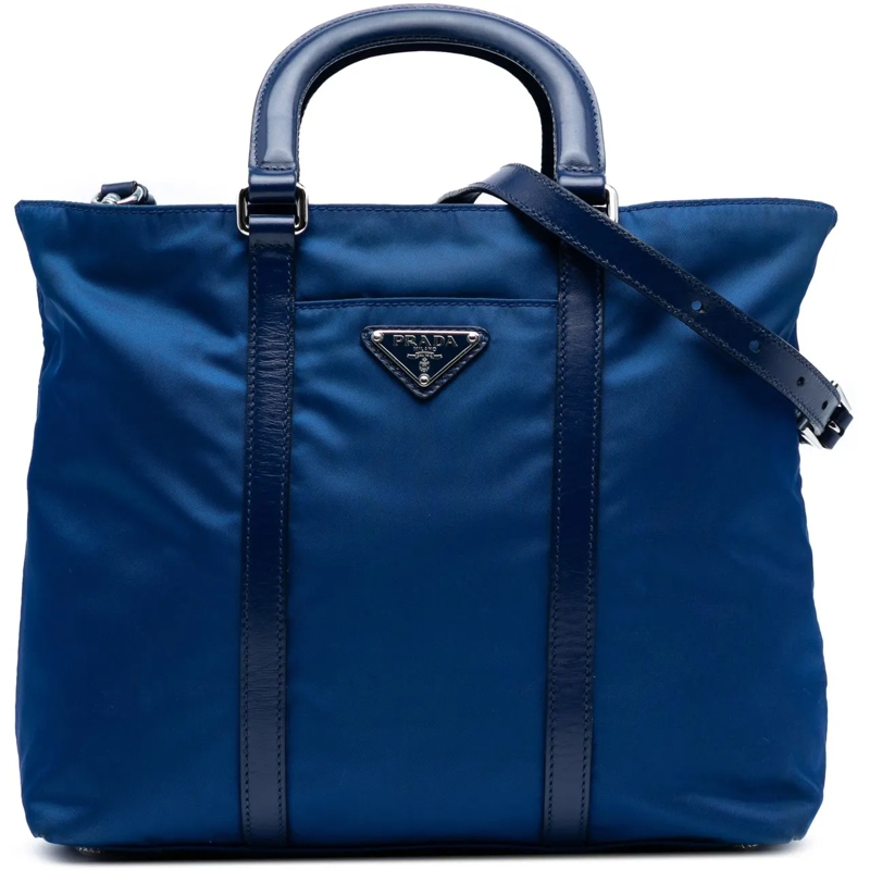 Prada Sac à bandoulière Vitello Trimmed Tessuto Satchel blau