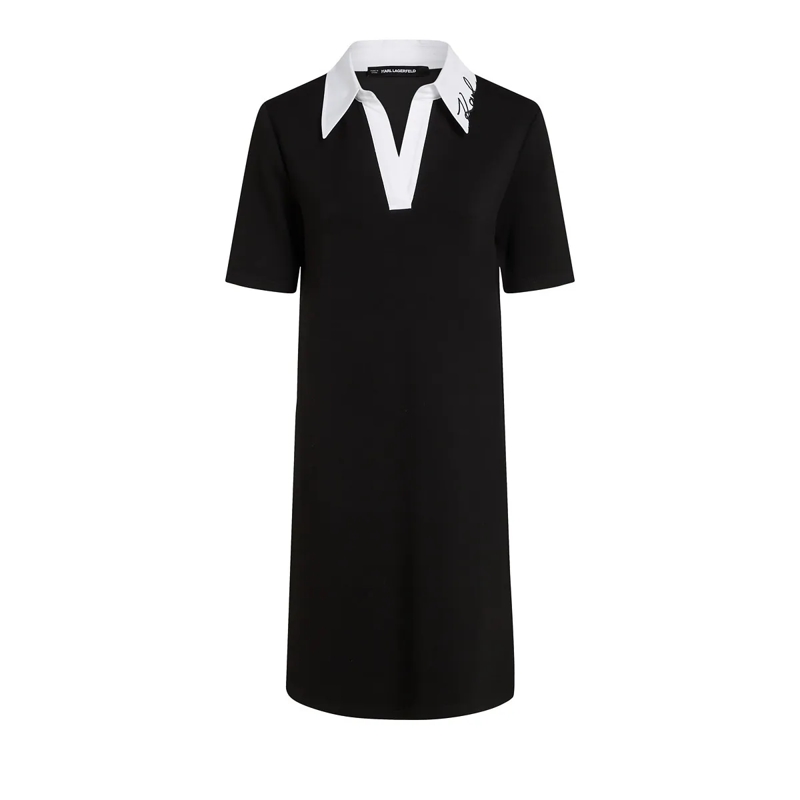 Karl Lagerfeld Kleid Signature Polokleid mit Kragen Kleid schwarz