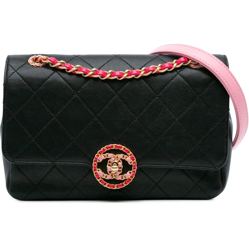 Chanel Schultertasche Quilted Calfskin CC Chain Logo Crossbody schwarz