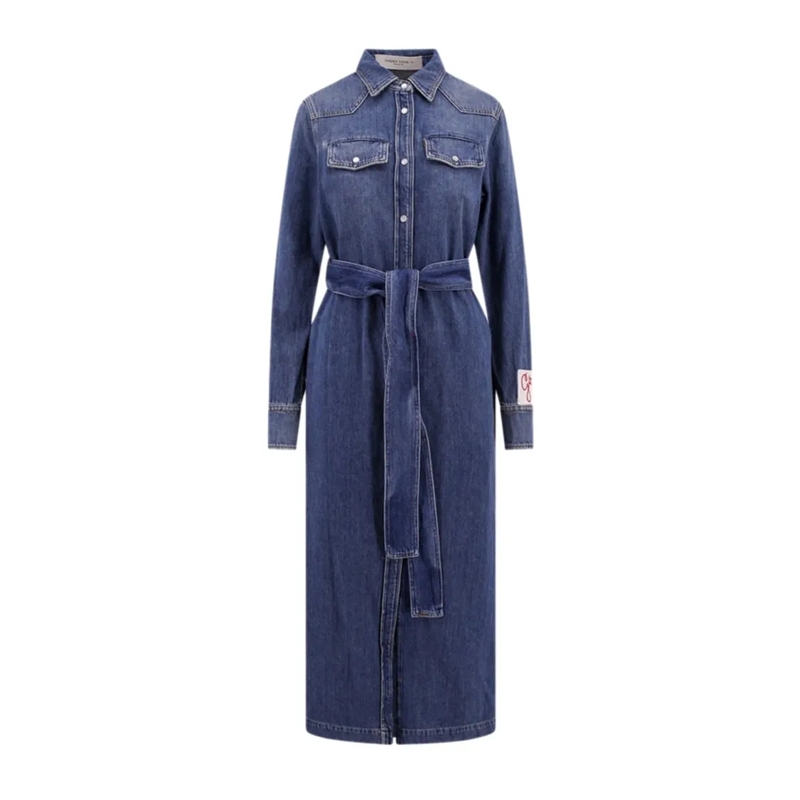 Golden Goose Jupe midi Chemisier Midi Dress With Classic Collar And Belte Blue