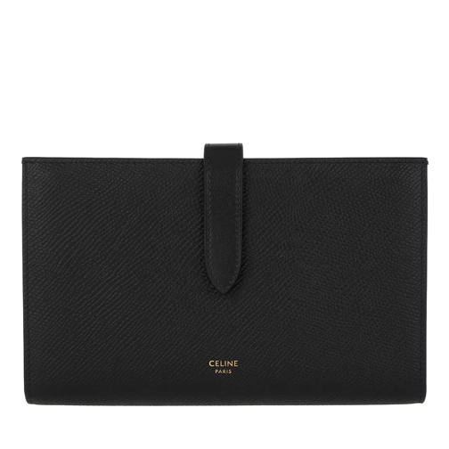 Celine Large Strap Wallet Grained Calfskin Black Bi-Fold Portemonnaie