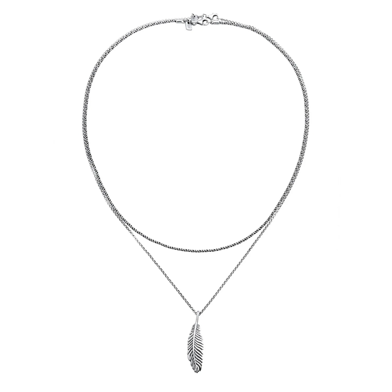 Kuzzoi Mittellange Halskette Halskette Layer Feder Anhänger 925 Sterling Silber silber