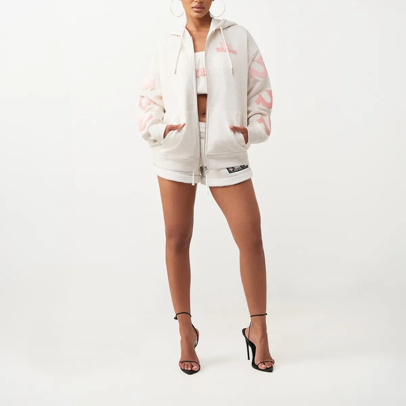 True Religion Blouson - Zip-Hoodie- Lockere Passform- Puff-Print- Übe graubeige(Image 2)
