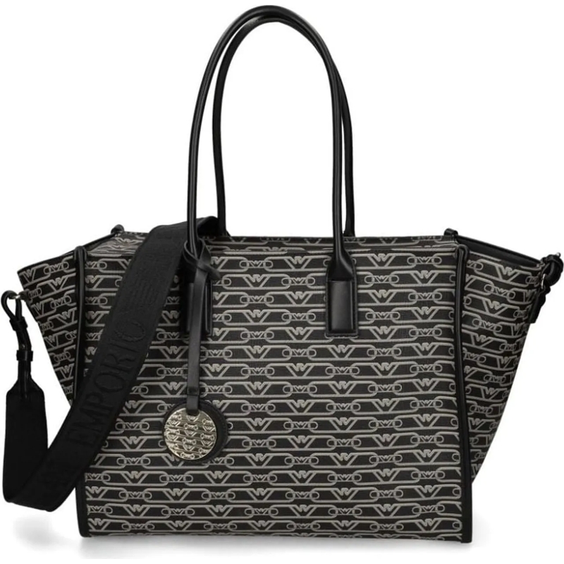 Emporio Armani Schultertasche Tote M Monogram Pvc Nero-Ecru