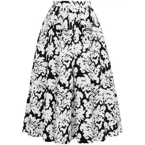 Alexander McQueen White/Black Damask Jacquard Midi Skirt White 